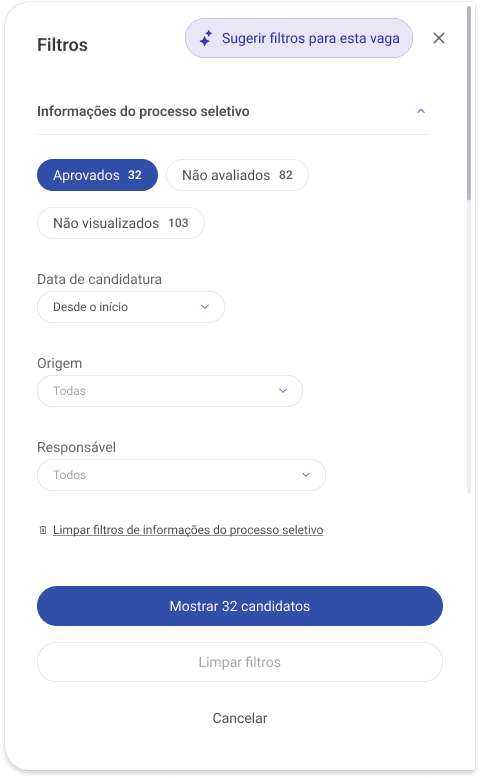 Contadores nos filtros e botão